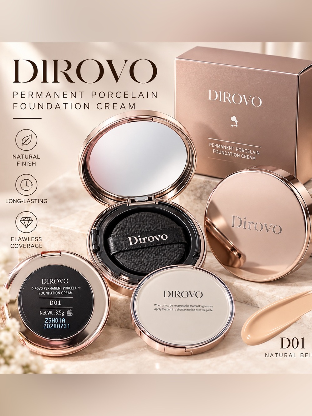DIROVO Permanent Porcelain Foundation Cream D01 – Brand New